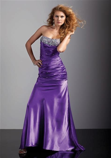 Royal Sheath Strapless Long Purple Silk Prom Dress With Beading And Corset