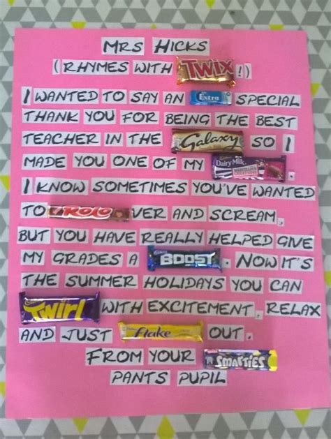 Fathers hold a special place in our hearts and father's day is a chance to show our father that we appreciate him for all that he does, here are some poems that'll really touch your heart and will help to express your love and devotion to your dad. Chocolate Bar Poem | Presents for teachers, Candy poems ...