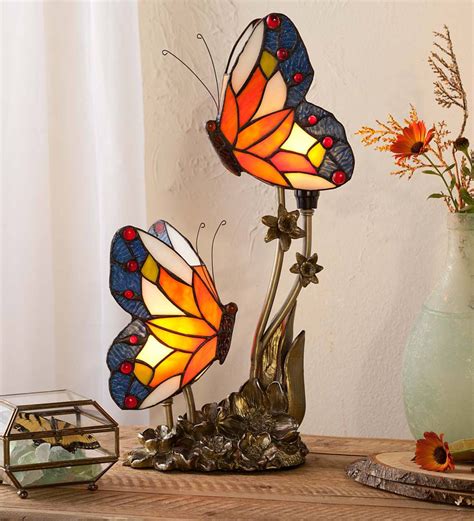 Our Double Butterfly Stained Glass Lamp Is A Lovely Piece Of Glass And Metal Art That Really