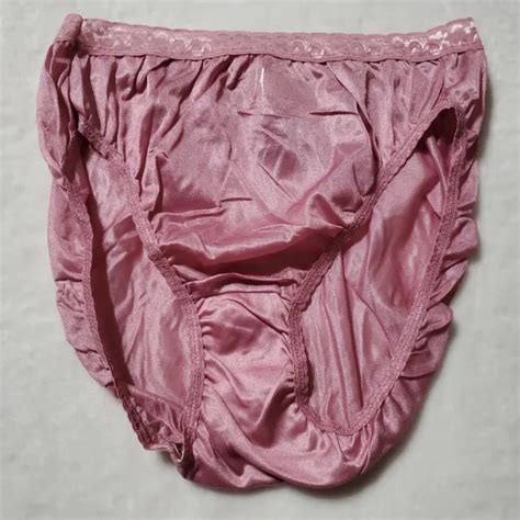 Vintage 90s Hanes Rose Pink Granny Satin Shiny 100 Nylon Panty Size 8