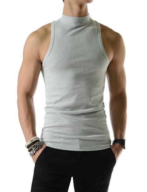 Mens Slim Fit Sexy High Neck Tank Top 100 Cotton Sleeveless Tshirts Roupas Masculinas Moda