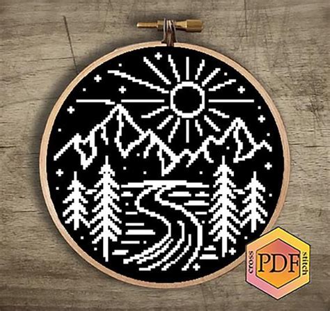 Adventure Modern Cross Stitch Pattern Easy Mountains Counted Cross