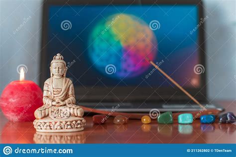 Online Meditation Chakras Cleaning At Home Stock Photo Image Of