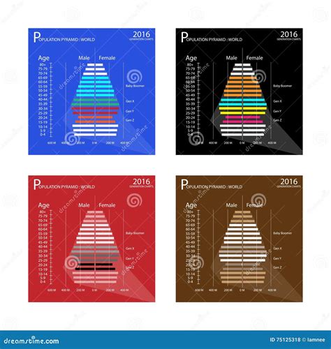 The Population Pyramids Chart With 4 Age Generation Stock Vector