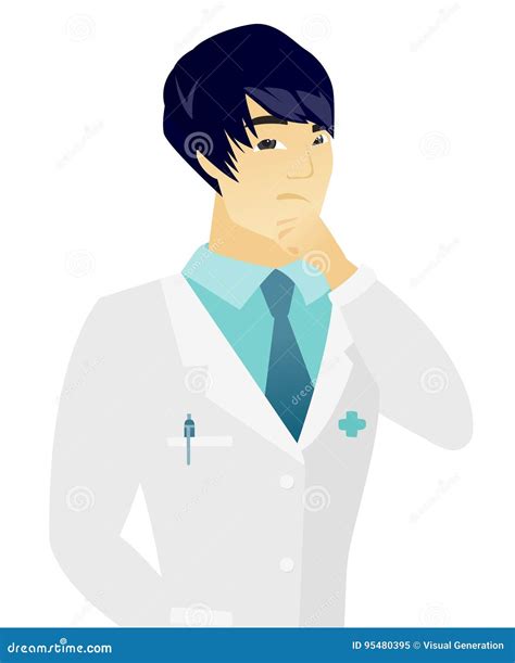 Young Asian Doctor Thinking Stock Vector Illustration Of Character