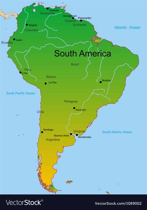 Map Of South America Continent Royalty Free Vector Image