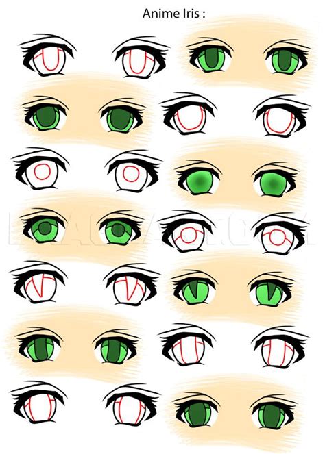 An Anime Eye Chart With Green Eyes And Red Circles On The Upper Half Of