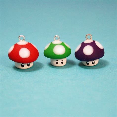 Super Mario Mushrooms Polymer Clay Charm 3 Pack 500 Via Etsy