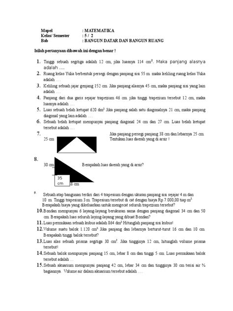 5 (lima) / ii genap. soal matematika kelas 5 semester 2 tentang bangun datar