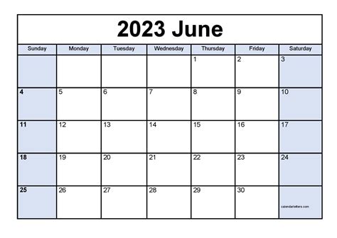 Printable June 2023 Calendar Template Pdf Word Excel