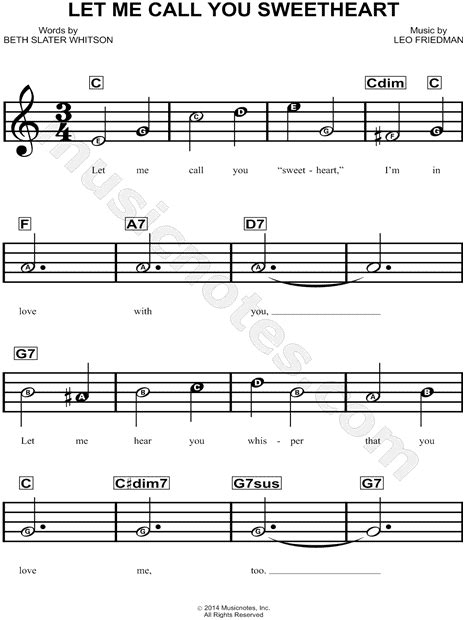 Leo Friedman Let Me Call You Sweetheart Sheet Music For Beginners In C Major Download