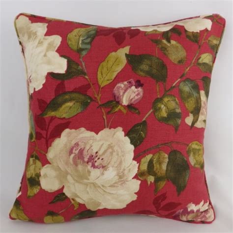 Vintage Red Rose Floral Linen Cushion