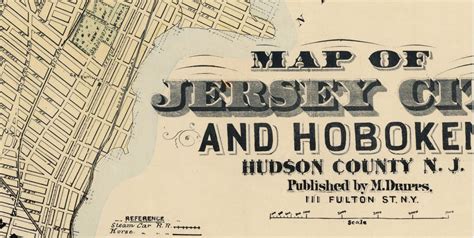 Old Map Of Jersey City And Hoboken Hudson County 1882 Vintage Map Wall