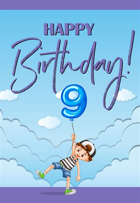 Birthday Card Template For Nine Years Old 559454 Vector Art At Vecteezy