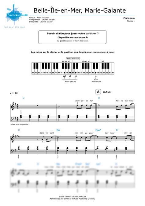 Belle Tu Es Si Belle Partition Piano Pdf - Partition piano Belle-Île-en-Mer, Marie-Galante (Laurent Voulzy