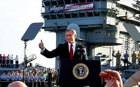Bush poses for a photo with excited sailors immediately prior to giving his mission. Trump: 'Mission Accomplished' Hours After Missile Strikes Against Syria For Alleged Chemical ...