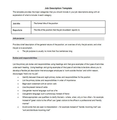 Job Description Template 28 Free Word Excel Pdf Format Download