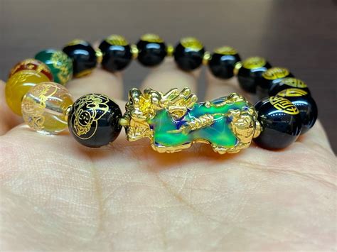 Feng Shui Pixiu Obsidian Wealth Bracelet Gold Dragon Etsy