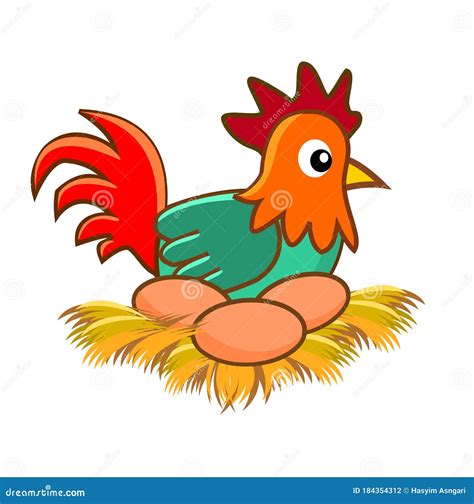 Hen Laying Eggs In Nest Chicken Cartoon Vector