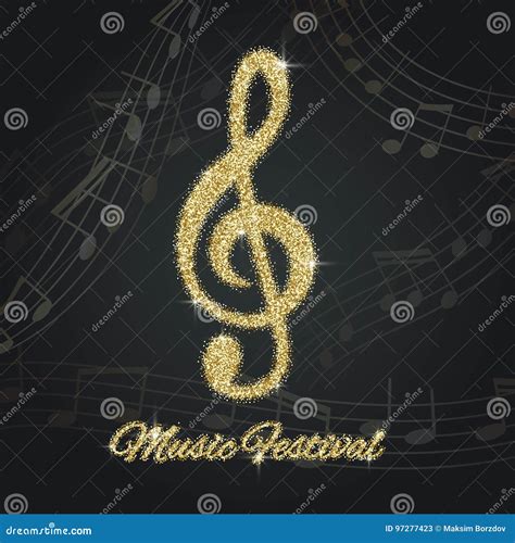 Abstract Background With Gold Music Notes And A Treble Clef Stock
