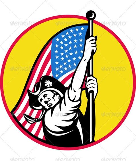 American Minuteman Revolution Militia With Flag Vectors Graphicriver