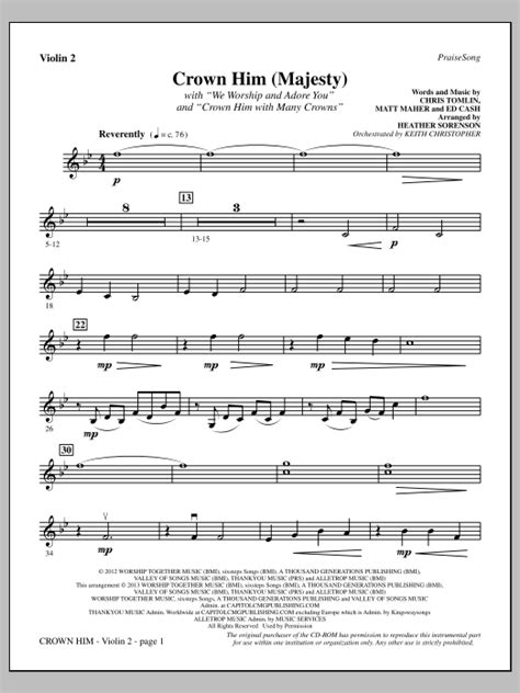 Crown Him Majesty Violin 2 Sheet Music Heather Sorenson Choir