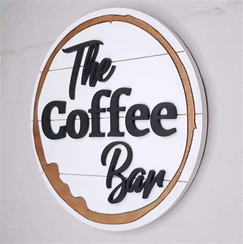 The Coffee Bar Round Vintage Sign Kitchen Wooden Logo Etsy Uk