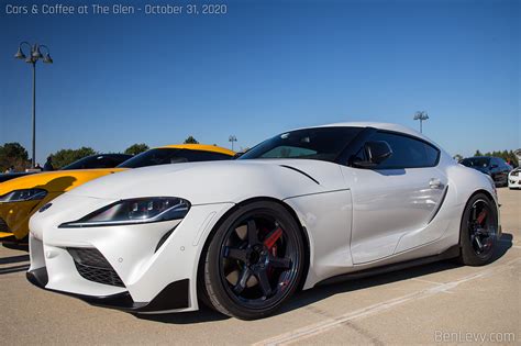 White Toyota Supra With Magnesium Blue Volk Racing Te37 Sl Wheels