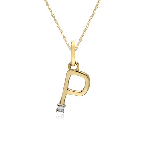 Initial P Diamond Letter Necklace In 9ct Yellow Gold 191p0745019