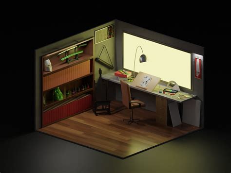 3d Model Isometric Artist Room Vr Ar Low Poly Cgtrader