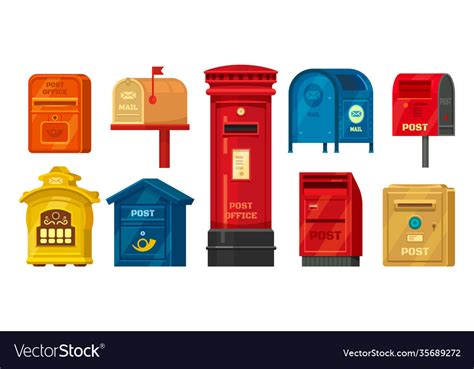 Set Isolated Retro Mailbox Or Vintage Post Box Vector Image