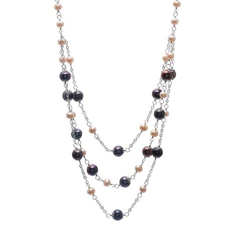 Sterling Silver Freshwater Cultured Pearl Multi Strand Necklace