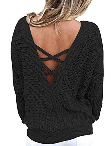 Sexyshine Womens Casual Loose V Neck Criss Cross Backless Long Sleeve