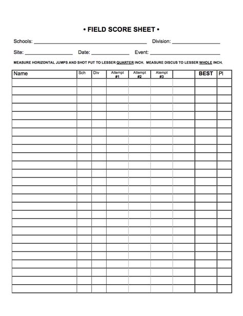 Printable Track And Field Event Score Sheets Templates Online