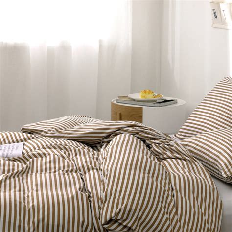 Striped Duvet Cover King Size Brown Beige Striped 3 Pieces Etsy