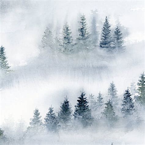 Abstract Painting Misty Forest Print Watercolor Landscape Etsy