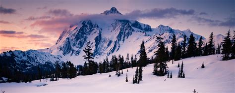 Download Wallpaper 2560x1024 Mountain Snow Trees Clouds Winter Ultrawide Monitor Hd Background
