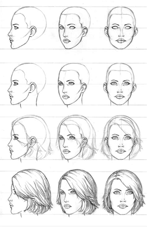 Woman Drawing Sketches Step By Step Front Profile Short Hair Profile