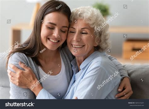 Happy Mature Mom Grownup Daughter Sit Stock Photo Edit Now