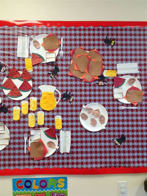 Includes everything from tablecloths to a wine opener, including cheese knife and board. Picnic bulletin board | Picnic bulletin boards, Food ...