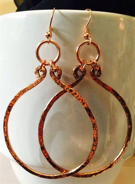Hammered Copper Teardrop Hoop Earrings By Nicholsgemshandmade On Etsy