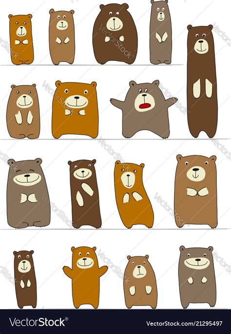 Funny Bears Collection Sketch For Your Design Vector Image