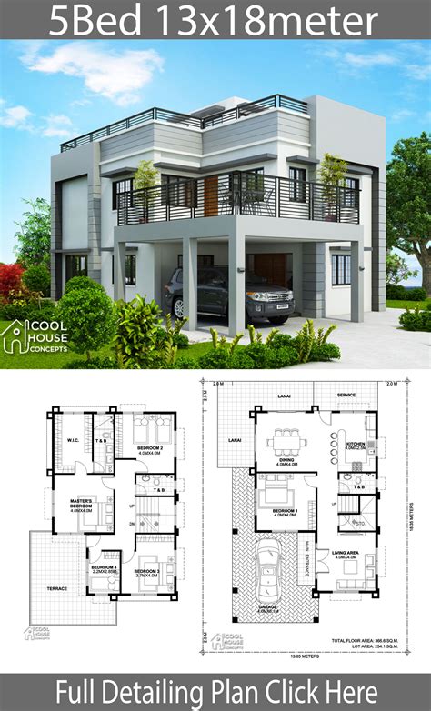 House Design Plan 155x105m With 5 Bedrooms E1b