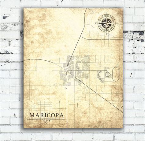 Maricopa Az Canvas Print Arizona Vintage Map Town City Map Map