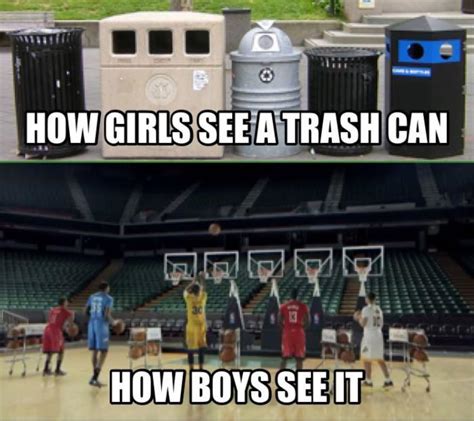 There's a trash can for everyone's needs: How girls see a trash can. How boys see it | Picture Quotes