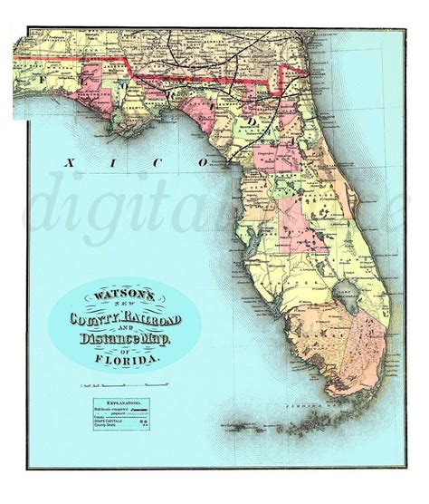 Vintage Florida Map 1885 Instant Download Digital Printable Etsy