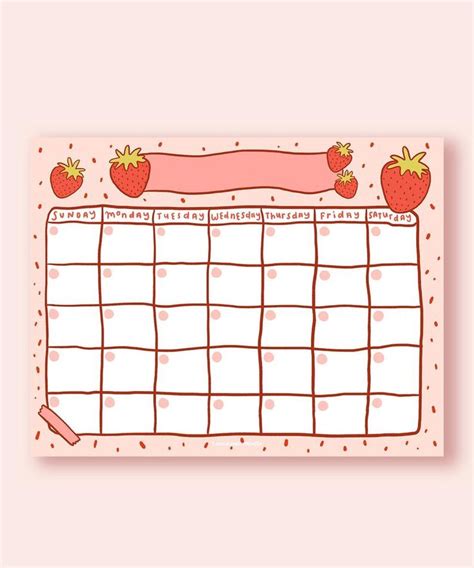 Strawberry Open Printable Calendar Open Cute Printable Etsy Cute