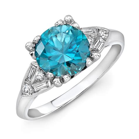 Vintage Platinum Diamond And Blue Zircon Ring