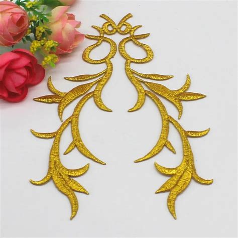 Yackalasi 20 Pieceslot Gold Metallic Embroidery Cosplay Costume Appliqued Iron On Flower Gold