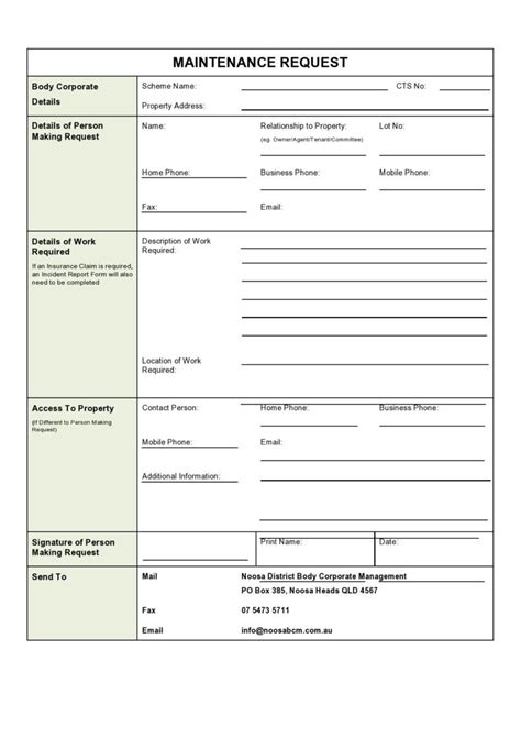 Printable Tenant Maintenance Request Form Template Printable Templates